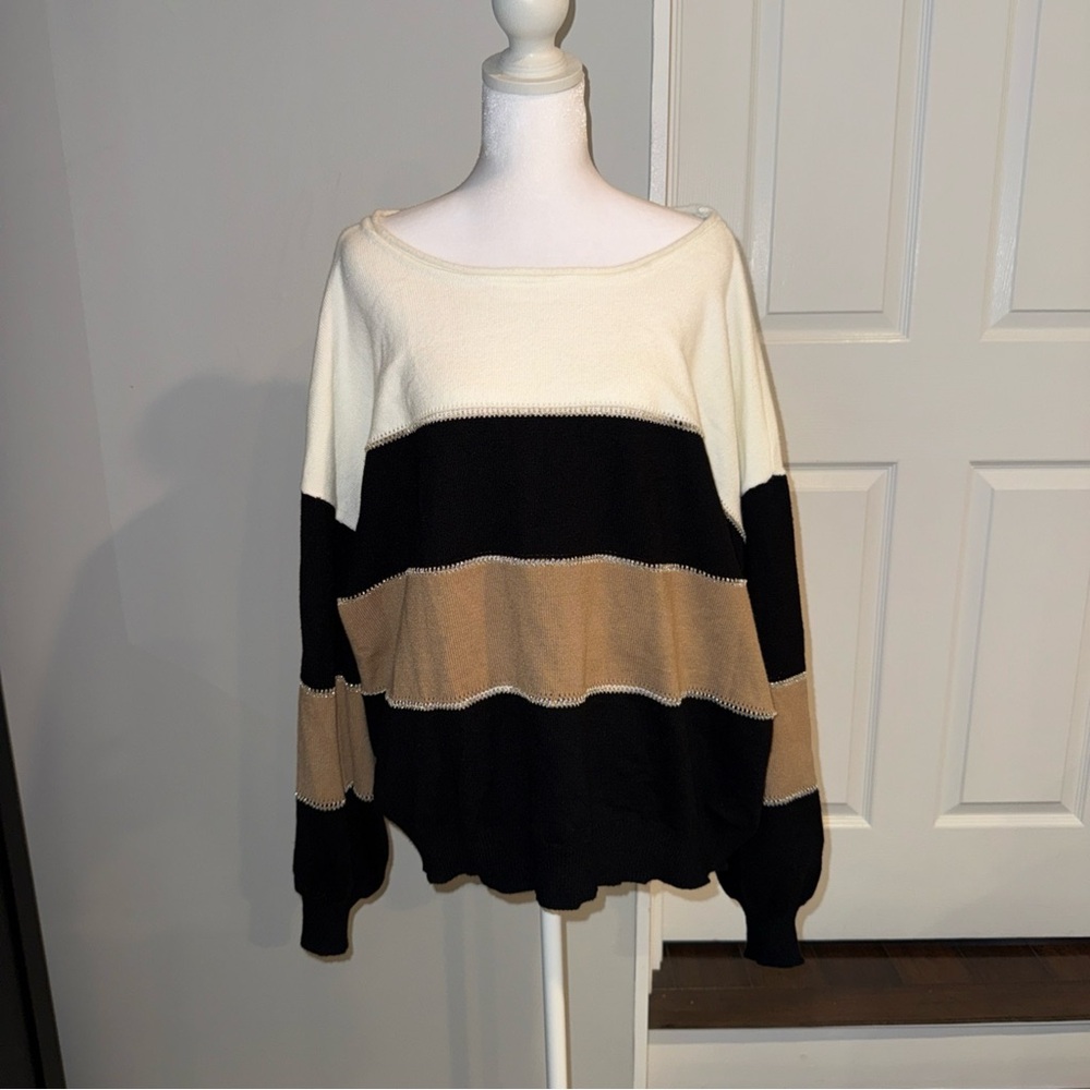 NWT Ellen Tracy Womens Sz Extra‎ Large Black White Beige Sweater New Soft